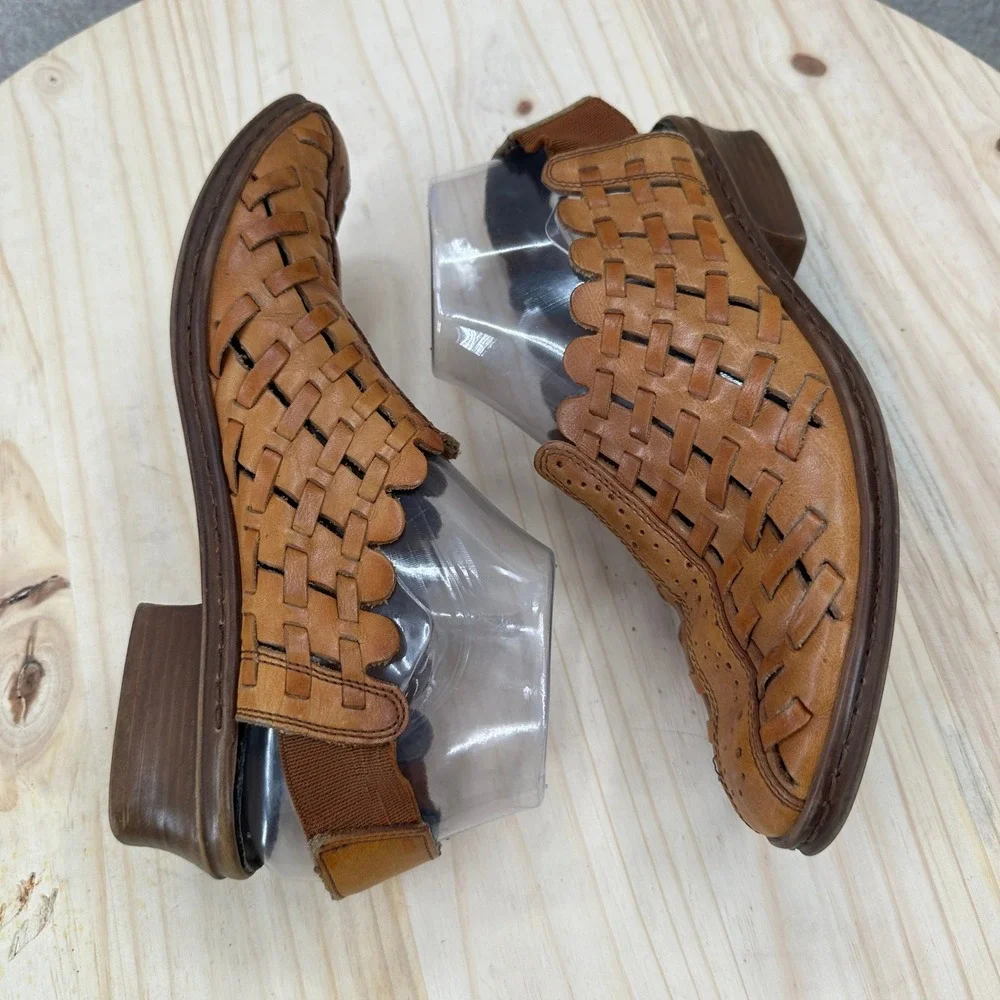 Rieker Woven Leather Slingback Sandals Shoes 7.5 Brown Antistress Scalloped Boho